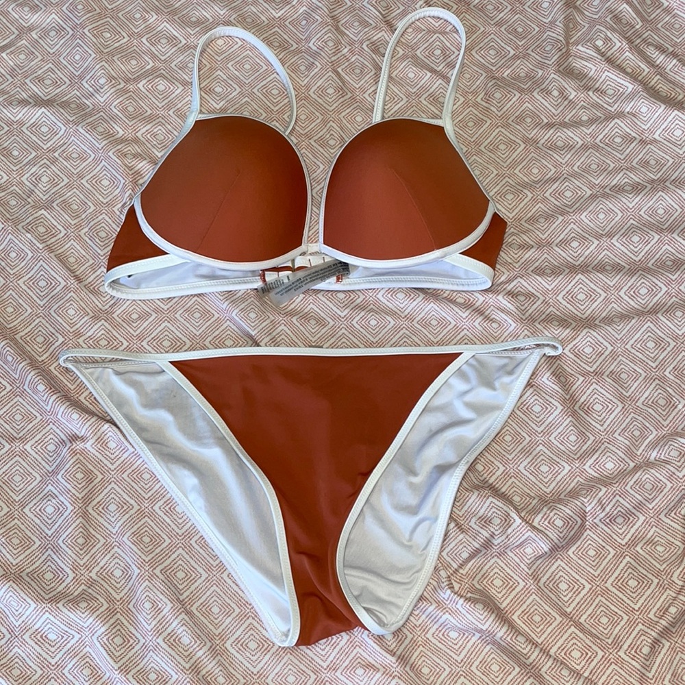 Rust and White Bikini Set